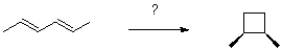 What conditions will generate the following product,and what best describes the rotation of orbitals in the electrocyclic reaction shown below?   A) Heat is required to generate the product,and it is formed through a conrotatory movement of orbitals. B) Hv is required to generate the product,and it is formed through a conrotatory movement of orbitals. C) Heat is required to generate the product,and it is formed through a disrotatory movement of orbitals. D) Hv is required to generate the product and it is formed through a disrotatory movement of orbitals.