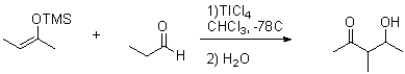 What is the role of titanium chloride in the reaction shown below?   A) Lewis acid B) Lewis base C) Brønsted acid D) Brønsted base