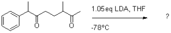 Which of the following represents the kinetic enolate of the diketone compound shown below?   A)    B)    C)    D)   