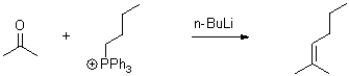 What is the role of n-BuLi in the following reaction?   A) to deprotonate the phosponium salt and create a ylide B) to deprotonate the ketone and create an enolate C) to act as a Grignard and nucleophilically attack the carbonyl D) to stabilize the phosphorous-oxygen interaction