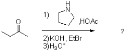 What is the intermediate enamine in the following reaction scheme?   A) a nucleophile B) an electrophile C) an acid D) a base