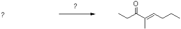 Identify the reactants of the following crossed aldol reaction.Propose a reaction scheme that would accomplish the following transformation.  