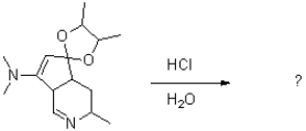 Identify all the products formed when the compound below is treated with aqueous acid.  