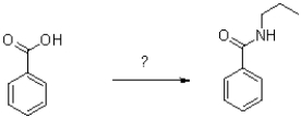 Which of the following best describes the set of conditions that can accomplish the transformation shown below?   A) H<sub>3</sub>O<sup>+</sup>.propylamine B) DCC,propylamine C) 1) SOCl<sub>2</sub> 2) excess propylamine D) Both DCC,propylamine and 1) SOCl<sub>2</sub> 2) excess propylamine will accomplish this transformation.