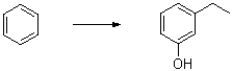 Determine a multistep synthetic scheme to produce the following aromatic product from benzene.Show all intermediates.  