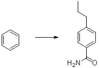 Determine a multistep synthetic scheme to produce the following aromatic product from benzene.  