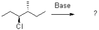 Predict the product of the following elimination reaction and show the mechanism using a Newman projection.  