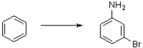 What sequence of reagents would best achieve the transformation shown below?   A) 1) Br<sub>2</sub>,FeBr<sub>3</sub> 2) HNO<sub>3</sub>,H<sub>2</sub>SO<sub>4</sub> 3) Fe,HCL B) 1) Br<sub>2</sub>,FeBr<sub>3</sub> 2) Fe,HCL 3) HNO<sub>3</sub>,H<sub>2</sub>SO<sub>4</sub> C) 1) HNO<sub>3</sub>,H<sub>2</sub>SO<sub>4</sub> 2) Br<sub>2</sub>,FeBr<sub>3</sub> 3) Fe,HCL D) 1) HNO<sub>3</sub>,H<sub>2</sub>SO<sub>4</sub> 2) Fe,HCL 3) Br<sub>2</sub>,FeBr<sub>3</sub>