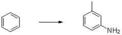 Design a reaction pathway to generate the following aromatic molecule from benzene.Show each intermediate.  