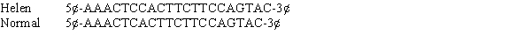 Helen has type I osteogenesis imperfecta (OI) , a genetic skeletal disorder. Shown below is her DNA sequence for a portion of the coding region of the collagen type I gene, which contains the mutation responsible for her disorder. The corresponding wild-type sequence is shown also (only one DNA strand is shown in each case) .   What type of mutation does Helen carry? A)  missense B)  nonsense C)  silent D)  deletion E)  frameshift
