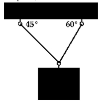 Solve the problem. -A box of supplies that weighs 1500 kilograms is suspended by two cables as shown in the figure. To two decimal places, what is the tension in the two cables?   A)  Tension in right cable: 776.46 kg; tension in left cable: 723.54 kg B)  Tension in right cable: 1098.08 kg; tension in left cable: 776.46 kg C)  Tension in right cable: 776.46 kg; tension in left cable: 1098.08 kg D)  Tension in right cable: 723.54 kg; tension in left cable: 776.46 kg