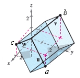  Use the triple scalar product to find the volume of the parallelepiped having adjacent edges u,v,and w.  \begin{array} { l }  \mathbf { u } = ( 1,1,2 )  \\ \mathbf { v } = ( 2,2,2 )  \\ \mathbf { w } = ( 2,0,2 )  \end{array}      \mathrm { a } = ( 1,1,2 )  , \mathrm { b } = ( 2,2,2 )  , \mathrm { c } = ( 2,0,2 )    A)   \text { Volume } = 5 \text { cubic units }  B)   \text { Volume } = 6 \text { cubic units }  C)   \text { Volume } = 7 \text { cubic units }  D)   \text { Volume } = 8 \text { cubic units }  E)   \text { Volume } = 4 \text { cubic units }