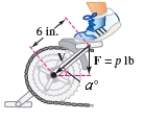  The brakes on a bicycle are applied by using a downward force of p pounds on the pedal when the six-inch crank makes a angle with the horizontal.Vectors representing the position of the crank and the force are  \mathbf { V } = \frac { 1 } { 6 } \left( - \cos 70 ^ { \circ } \mathbf { j } - \sin 70 ^ { \circ } \mathbf { k } \right)   and  \mathbf { F } = - p \mathbf { k }  respectively.The magnitude of the torque on the crank is given by  \| \mathbf { V } \times \mathbf { F } \|  .Using the given information,write the torque T on the crank as a function of p.     A)   T = - \frac { p } { 5 } \sin 70 ^ { \circ }  B)   T = \frac { p } { 3 } \cos 70 ^ { \circ }  C)   T = - \frac { p } { 5 } \cos 70 ^ { \circ }  D)   T = \frac { 1 } { 5 } \cos 70 ^ { \circ }  E)   T = \frac { p } { 5 } \sin 70 ^ { \circ }   