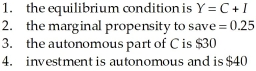 Consider the following information describing a closed economy with no government and where aggregate output is demand determined.All dollar figures are in billions.   TABLE 21-4 Refer to Table 21-4.At the equilibrium level of national income,desired consumption expenditure ($billions) will be A) $30. B) $70. C) $210. D) $240. E) $280.
