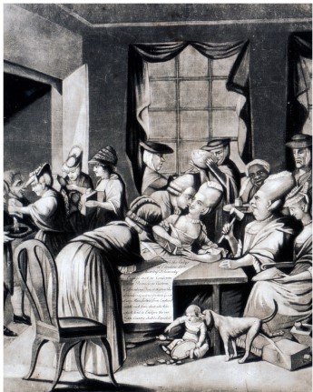 Which of the following was a consequence of the tea boycott, according to the illustration  Edenton Tea Ladies ?   A)  Women acting too masculine B)  Women neglecting their educations C)  Women ignoring their duties as wives D)  Widespread acceptance of interracial marriage