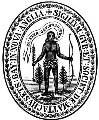 What does the seal of the Massachusetts Bay colony tell us about English attitudes toward Native Americans?   A)  They respected them and treated them as equals. B)  They saw them as enemies. C)  They saw them as in need of help and guidance from the English. D)  They denied their existence entirely.