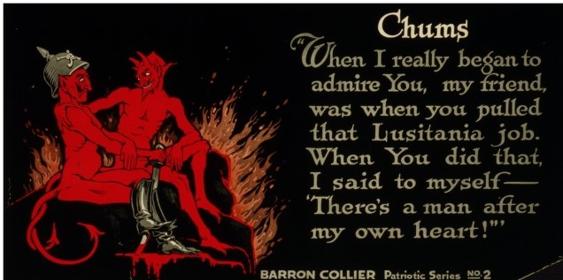 <strong>The American war poster Chums emphasized what aspect of the U.S. effort in World War I?  </strong> A) America's military might B) German evil as opposed to American righteousness C) The lavish excess of German life D) The strong bonds between America and its allies <div style=padding-top: 35px> 