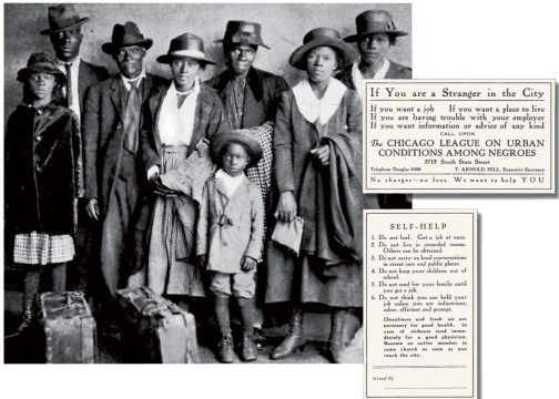 What important trait was emphasized in the  self-help card  distributed by the  Chicago League on Urban Conditions among Negros ?   A)  Cleanliness B)  A loud speaking voice C)  Religious devotion D)  Friendliness