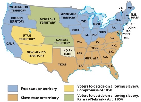 According to Map 14.3: The Kansas-Nebraska Act, 1854, which modern-day state was reserved for Indian habitation in the mid-nineteenth century?   A)  Kansas B)  Oklahoma C)  Colorado D)  Arkansas