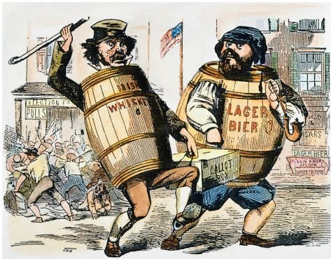 This Know-Nothing cartoon promoted stereotypes of which two groups?   A)  The abolitionists and slaveholders B)  Democrats and Republicans C)  Irish and German immigrants D)  Slaves and poor southern whites