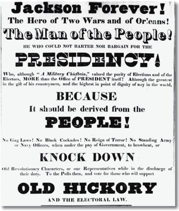 <strong>According to his 1828 campaign poster, which of the following was offered in support of Andrew Jackson's presidential bid?  </strong> A) He was a war hero. B) He was very wealthy. C) He had the most political experience. D) He fought and killed many Indian rivals. <div style=padding-top: 35px> 