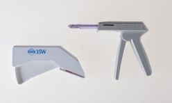 Figure 02-122 A   -The instrument pictured above would be used to staple: A)  Bowel B)  A gastric pouch C)  A large blood vessel D)  Skin