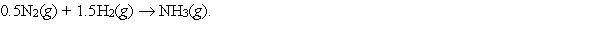  Stoichiometric amounts of nitrogen gas and hydrogen gas react in a calorimeter to produce 5.00 g of ammonia gas. The calorimeter temperature rises 0.42 \degree C. The calorimeter and water have a combined heat capacity of 32.16 kJ/K. Calculate the heat of formation of ammonia,  \Delta H<sub>f</sub> \degree , in kJ/mol. The formation reaction for ammonia is:   A)  -46 kJ/mol B)  -13.5 kJ/mol C)  -3.97 kJ/mol D)  3.97 kJ/mol E)  13.5 kJ/mol 