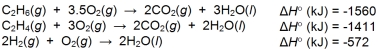  A) State Hess's Law. B) Use the  \Delta H \degree   data given below to calculate  \Delta H \degree  or the reaction: C<sub>2</sub>H<sub>4</sub>(g) + H<sub>2</sub>(g)  \rightarrow  C<sub>2</sub>H<sub>6</sub>(g)    