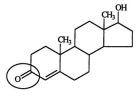Testosterone is a male hormone. Identify the functional group circled.   A)  aldehyde B)  ketone C)  alcohol D)  ester E)  carboxyl