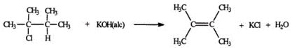 2-chloro-2,3-dimethylbutane will react with potassium hydroxide dissolved in alcohol to produce 2,3-dimethyl-2-butene. What type of reaction is this?   A)  addition B)  elimination C)  substitution D)  oxidation E)  displacement