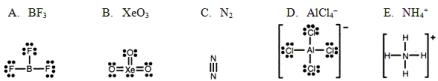 <strong>Which one of the following Lewis structures is definitely incorrect?  </strong> A) A B) B C) C D) D E) E <div style=padding-top: 35px> 