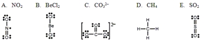 <strong>Which one of the following Lewis structures is definitely incorrect?  </strong> A) A B) B C) C D) D E) E <div style=padding-top: 35px> 