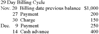 Calculate (A) the average daily balance and (B) the finance charge. Finance charge is 2% of average daily balance.   