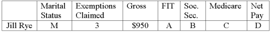 Jill is $200 from reaching maximum base as related to cumulative earnings for Social Security. She is paid weekly:  