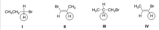 Which of the labeled protons would absorb furthest downfield in a <sup>1</sup>H NMR spectrum?   A) I B) II C) III D) IV