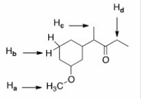 Which of the indicated protons absorbs furthest downfield?   A) H<sub>a</sub> B) H<sub>b</sub> C) H<sub>c</sub> D) H<sub>d</sub>