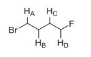 Which of the indicated protons absorbs further downfield?   A) H<sub>A</sub> B) H<sub>B</sub> C) H<sub>C</sub> D) H<sub>D</sub>
