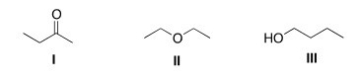 Consider the three organic compounds drawn below.Which of the following statements is (are) true about the IR spectra of I,II,and III?   A) I shows strong absorptions at 2950 cm<sup>-1</sup> and 1700 cm<sup>-1</sup>. B) II shows strong absorptions at 2950 cm<sup>-1</sup> and 2250 cm<sup>-1</sup>. C) III shows strong absorptions at 2950 cm<sup>-1</sup> and 3200-3600 cm<sup>-1</sup>. D) Statements (I shows strong absorptions at 2950 cm<sup>-1</sup> and 1700 cm<sup>-1</sup>) and (III shows strong absorptions at 2950 cm<sup>-1</sup> and 3200-3600 cm<sup>-1</sup>) are true.