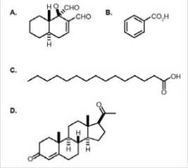 Which of the following compounds is not a lipid?   A) A B) B C) C D) D