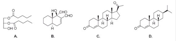 Which of the following compounds is a steroid?   A) A B) B C) C D) D