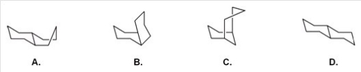 Which structure represents the lowest energy conformation of a trans-decalin?   A) A B) B C) C D) D