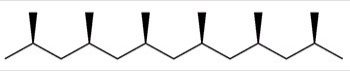 Which of the following best describes the polymer chain shown below?   A) Atactic polypropylene B) Isotactic polypropylene C) Syndiotactic polypropylene D) Cross-linked polypropylene