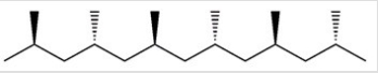 Which of the following best describes the polymer chain shown below?   A) Atactic polypropylene B) Isotactic polypropylene C) Syndiotactic polypropylene D) Cross-linked polypropylene