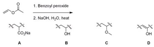 Identify the repeating unit in the polymer formed from the following reaction sequence.   A) A B) B C) C D) D