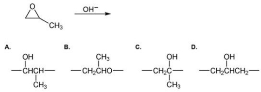 Which of the following is the repeating unit of the polymer formed in the polymerization reaction shown below?   A) A B) B C) C D) D