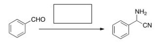 What is (are) the missing reagent(s) in the reaction below?   A) NH<sub>3</sub> B) HCN C) NaCN,NH<sub>4</sub>Cl D) NaNH<sub>2</sub>