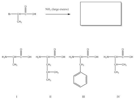 What is the product of the following reaction? (Assume workup to neutralize.)    A) I B) II C) III D) IV