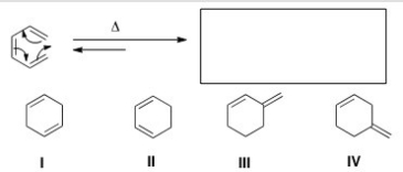 What is the organic product of the following electrocyclic reaction?   A) I B) II C) III D) IV