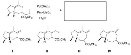 What would be the major organic product of the following Heck reaction?   A) I B) II C) III D) IV