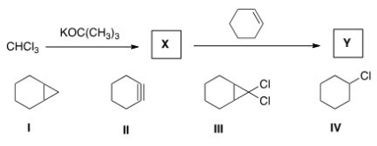 Identify the structure of the organic product Y formed in the following reaction sequence.   A) I B) II C) III D) IV